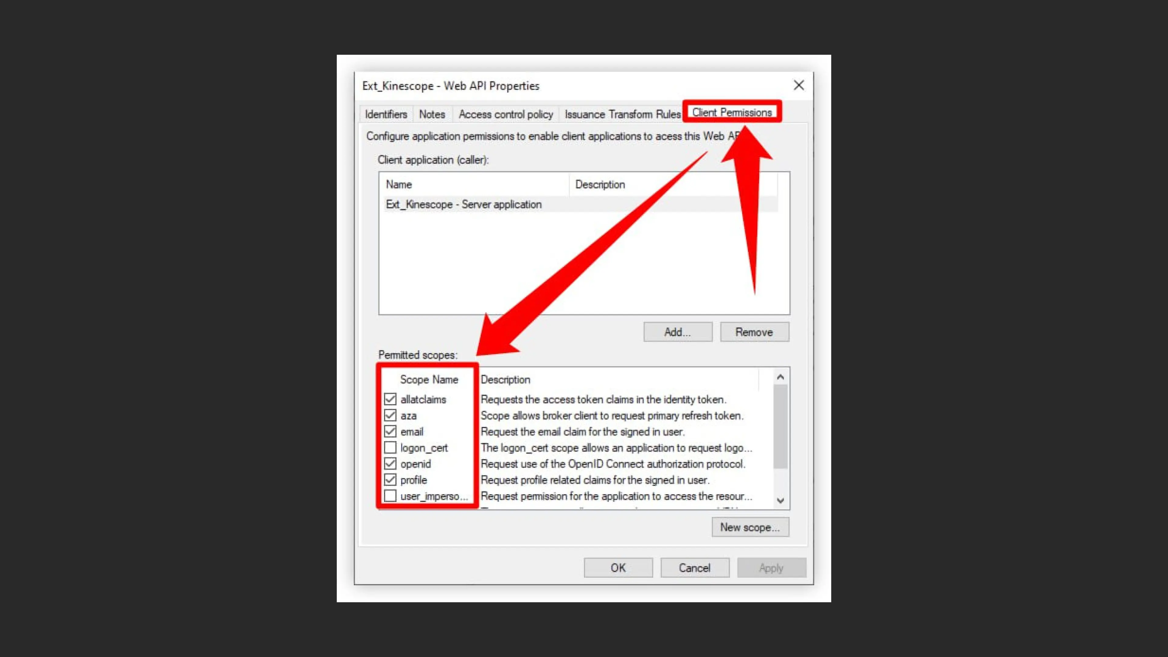Настройка разрешённых областей в AD FS
