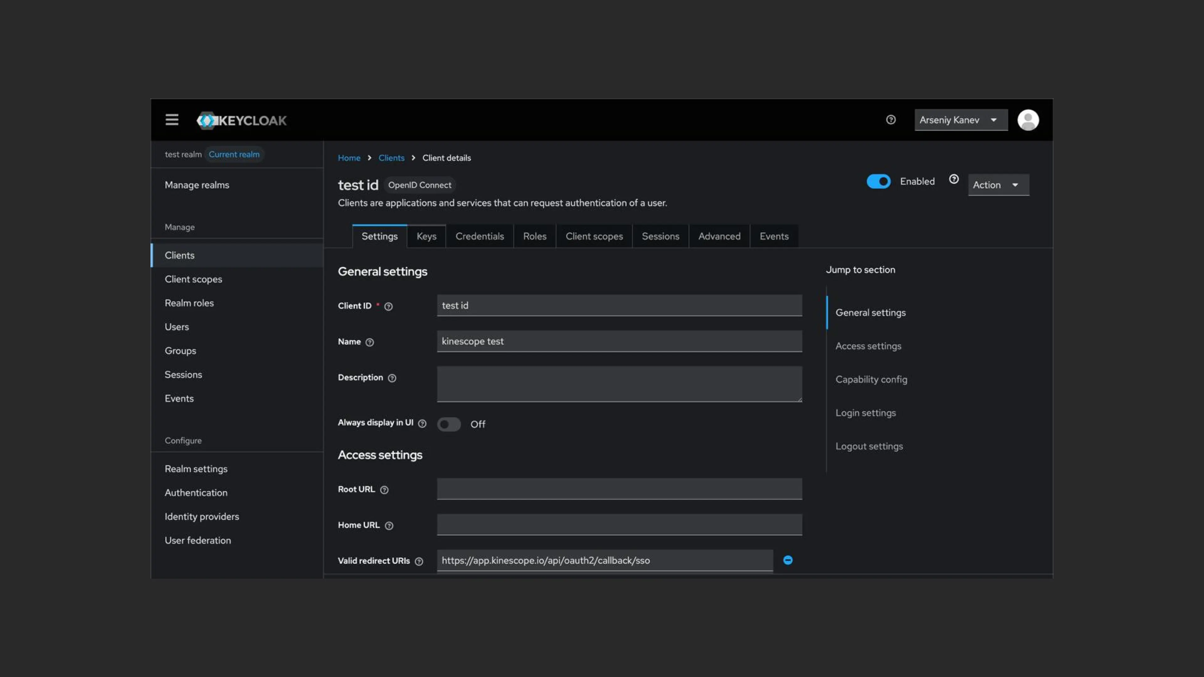 Параметры клиента в Keycloak
