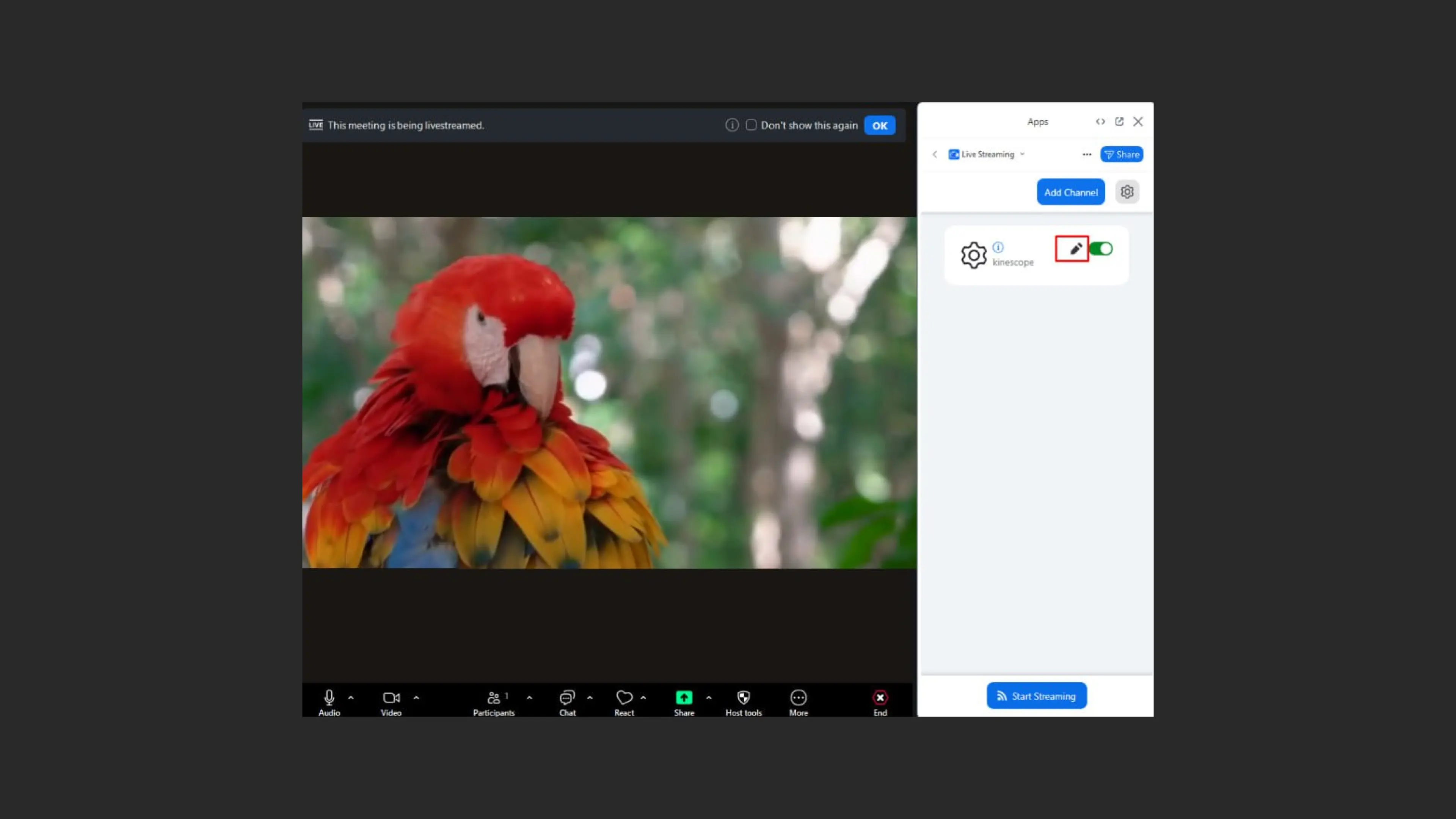 Редактирование настроек трансляции в Zoom