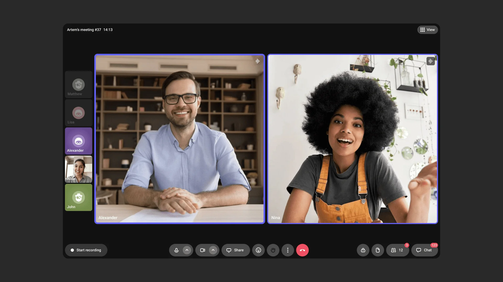 Интерфейс видеозвонка в Speak